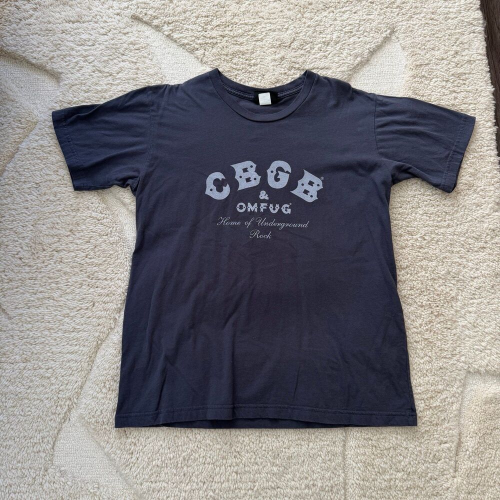 Vtg Y2K CBGB Home of Underground Rock Shirt L Charcoal Grey Punk Made in USA